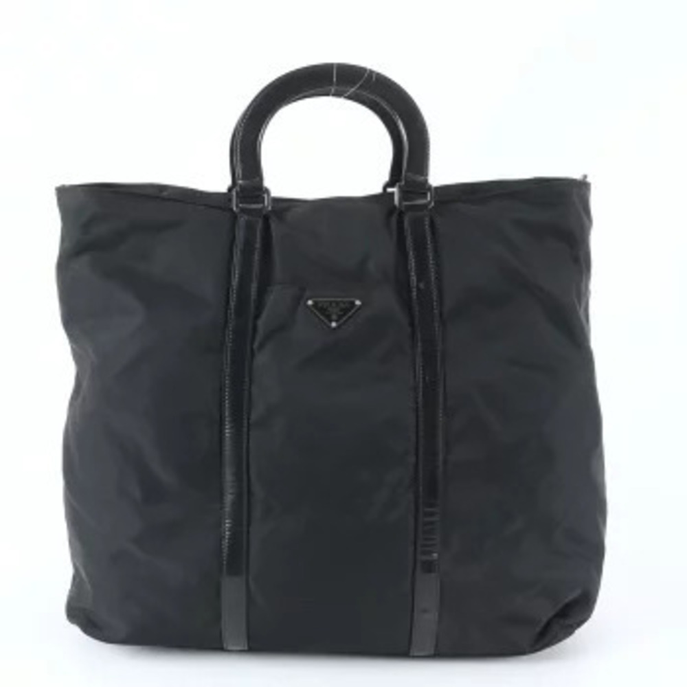 Prada Tessuto Leather Boston Bag Triangle Trips Travel Blue